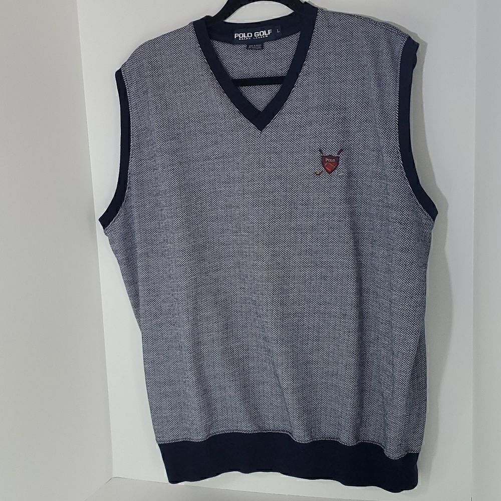 Polo Golf Ralph Lauren Men's Golf Sweater Vest Blue White Size L